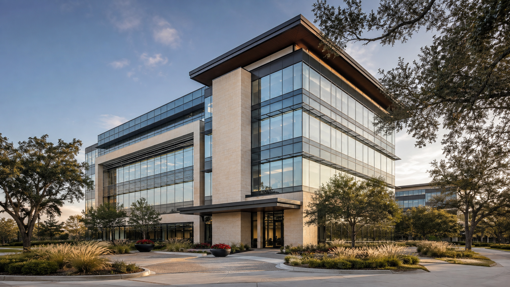 Contemporary glass commercial building in a premium Texas business district