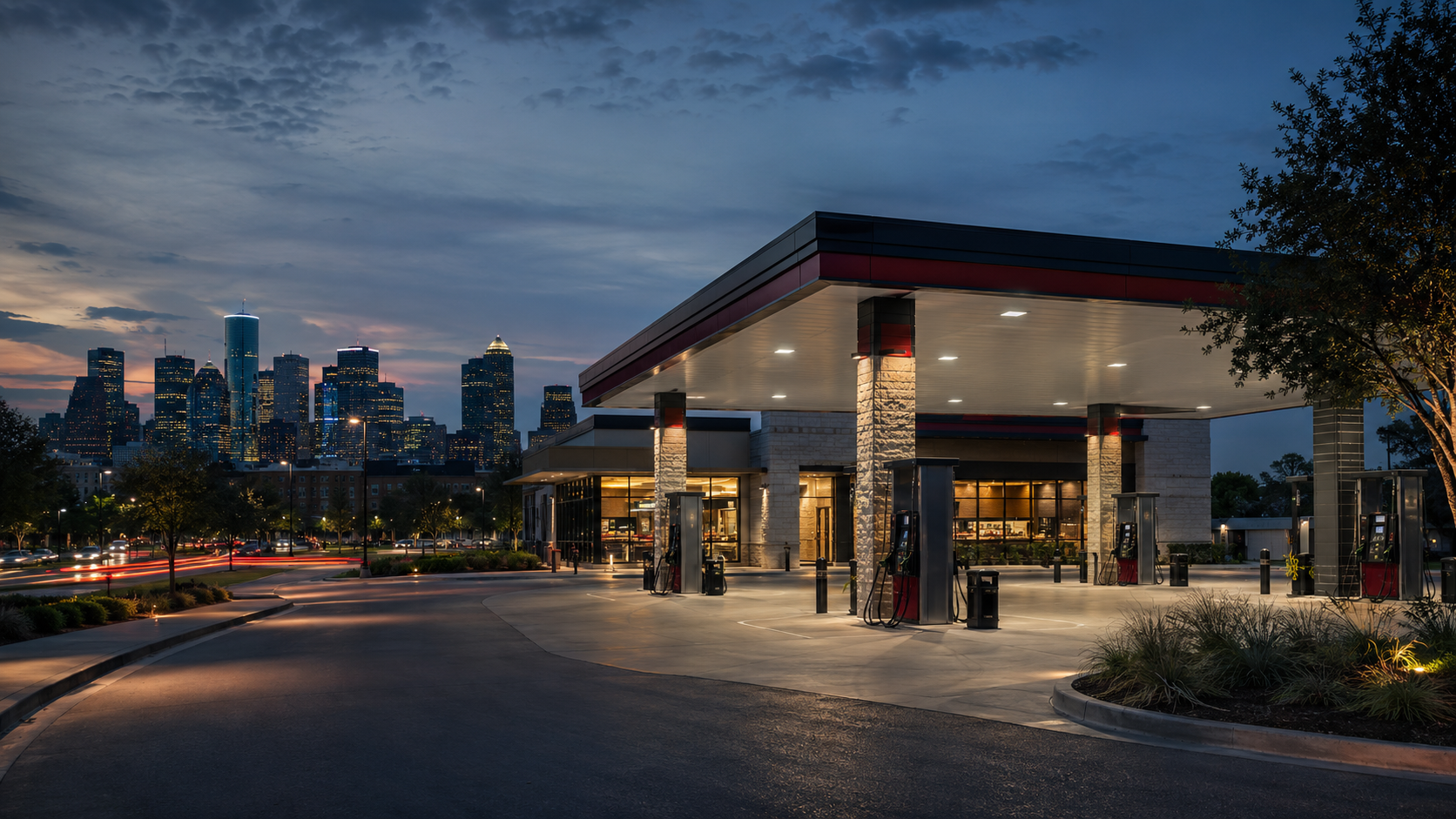 Modern gas station and convenience property in a Texas commercial corridor